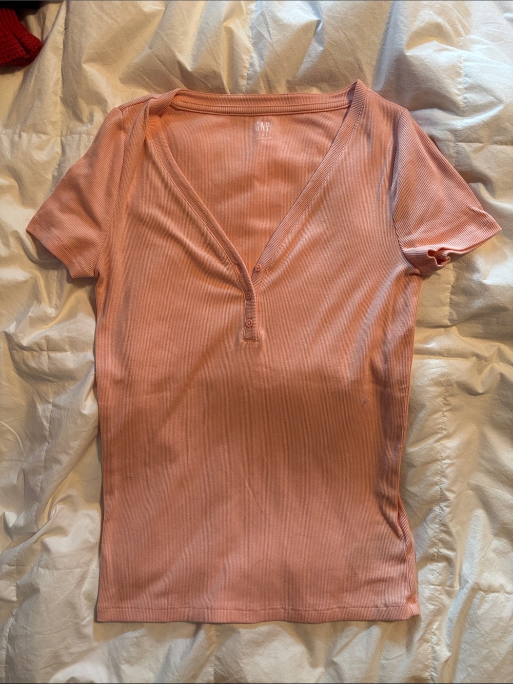 GAP Salmon Pink Ribbed Short-Sleeve Henley Tee